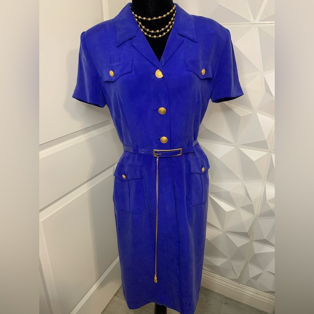 Patrick Collection Blue Button-Down Silk Dress - image 1